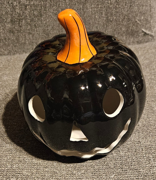 Ceramic Black LED Pumpkin Decoration